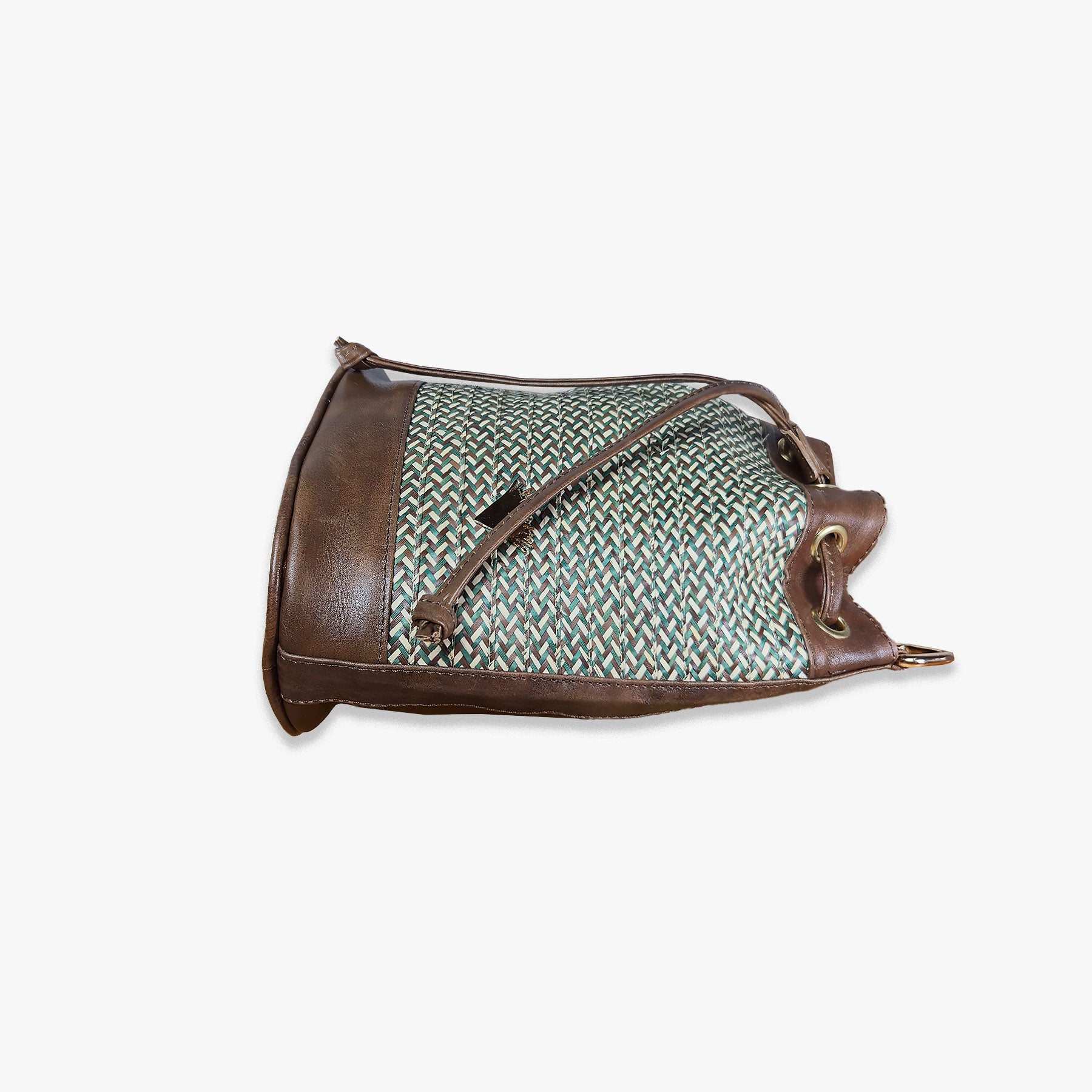 Dark Brown Leather Terra Bag – Handmade Crossbody & Handbag, Timeless Palm Weave Bucket Bag