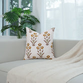 Boho Floral Block Print Pure Linen Pillow Cover - Amitabh