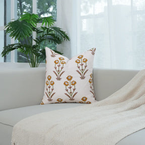 Boho Floral Block Print Pure Linen Pillow Cover - Amitabh