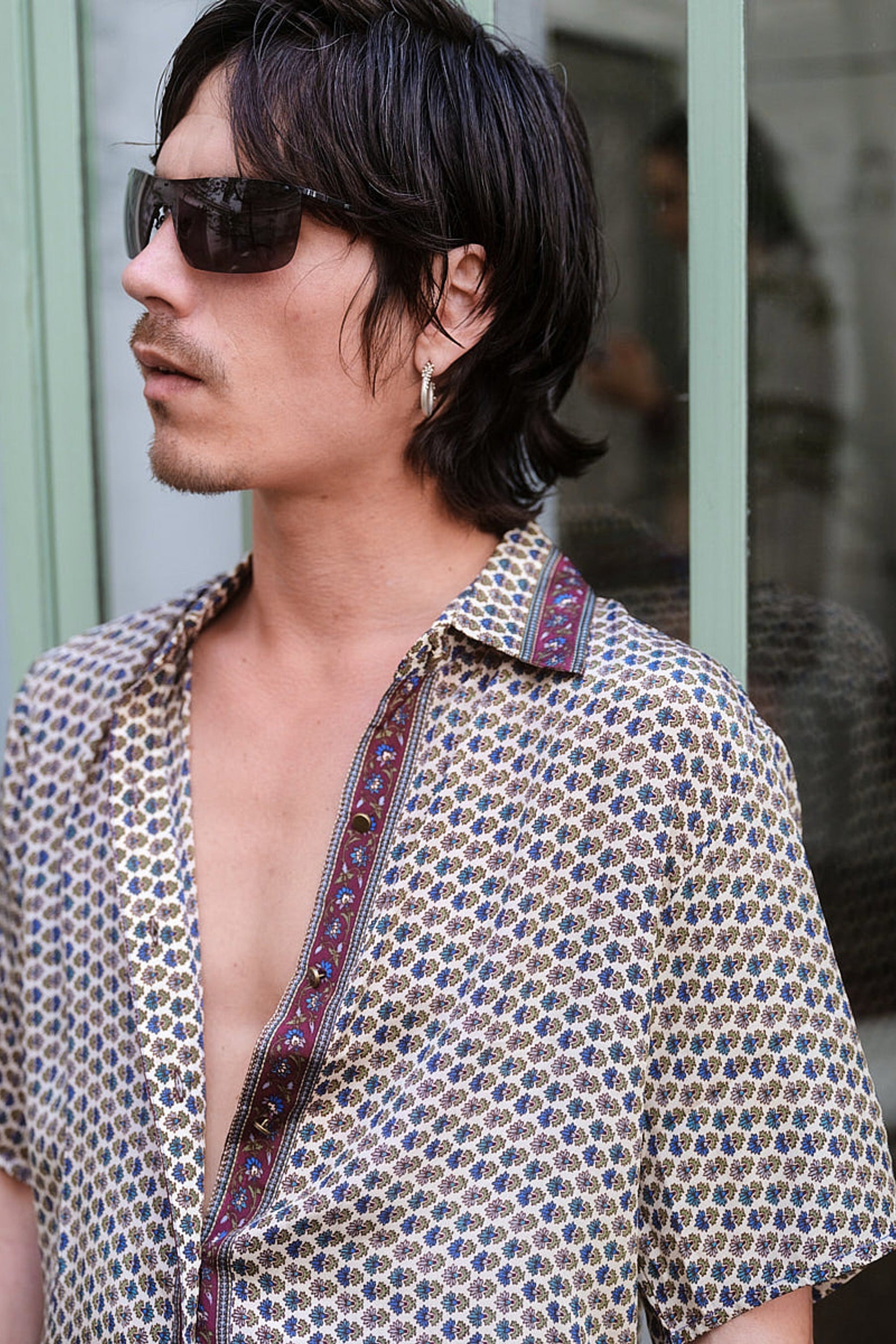 Embossed Botanical Short Sleeve Crepe Shirt