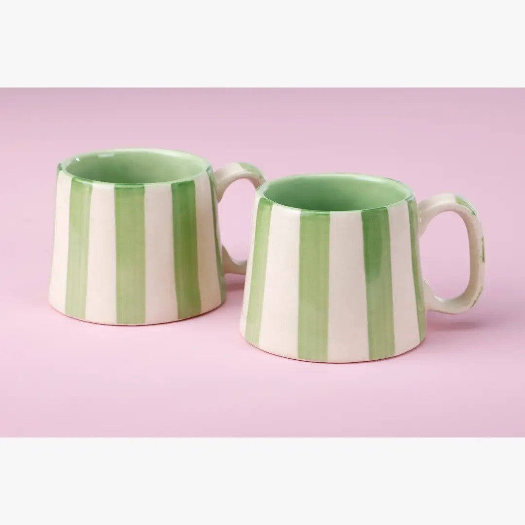 Ceramic Striped  Coffee cup , Pink , Green , Dark Blue , Aqua - 220ml (Set of 2)