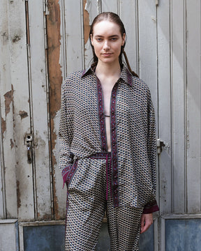 Embossed Botanic Crepe Pant - Forest Plum