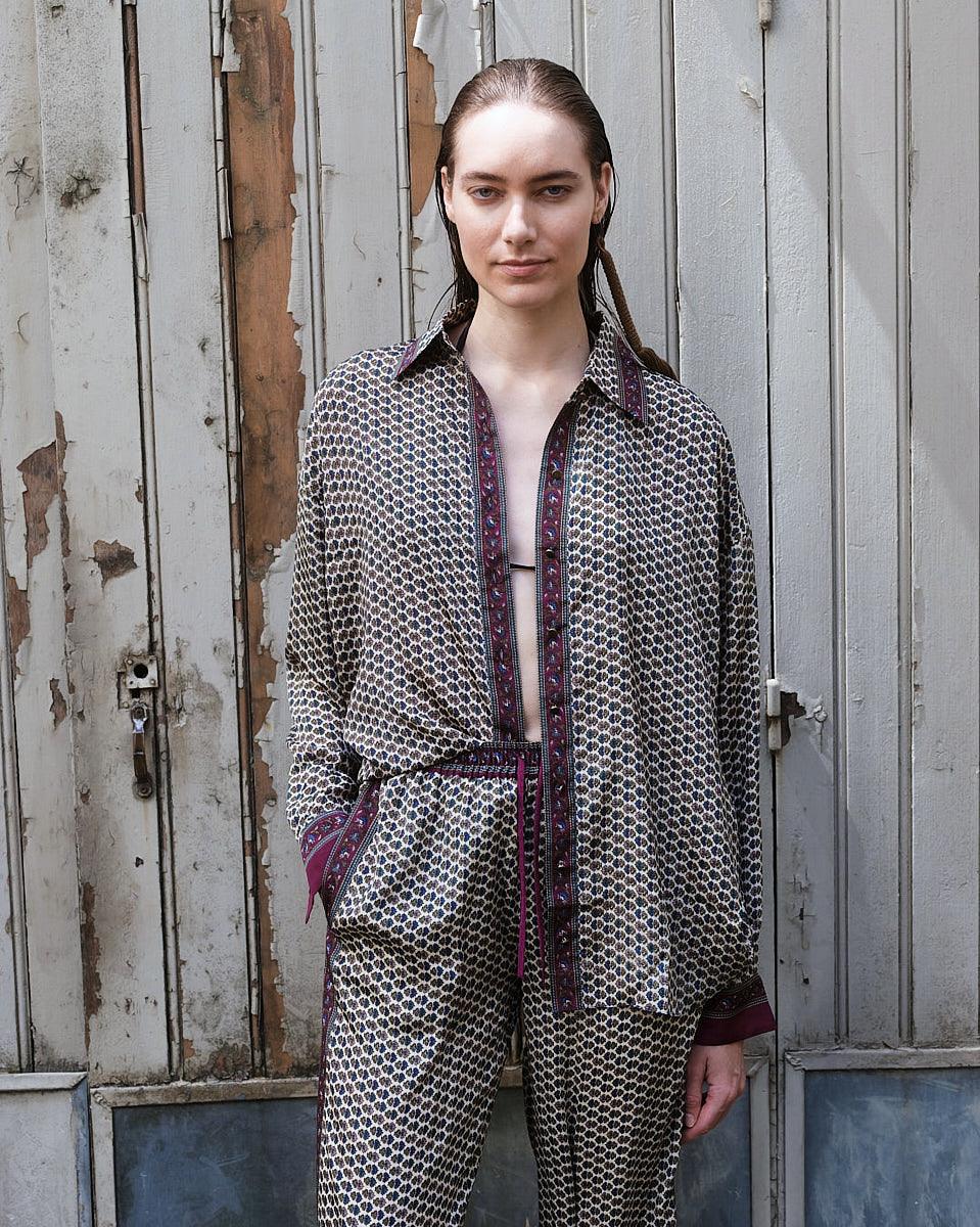 Embossed Botanic Crepe Pant - Forest Plum
