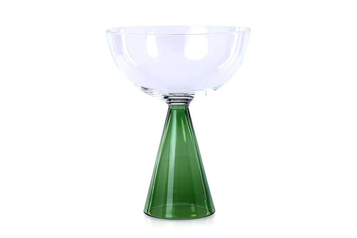 Colorful Handblown Drinkware Coupe, Green-  5.24x4 Inches