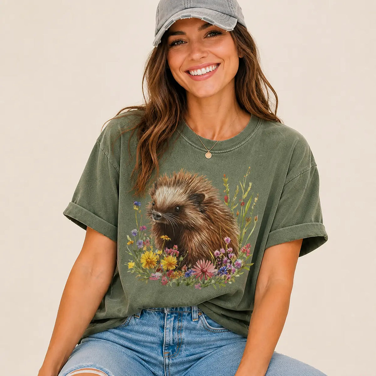 Hedgehog Wildflower Garden Graphic Tee