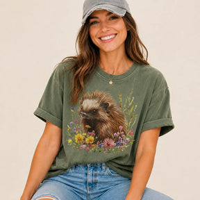 Hedgehog Wildflower Garden Graphic Tee