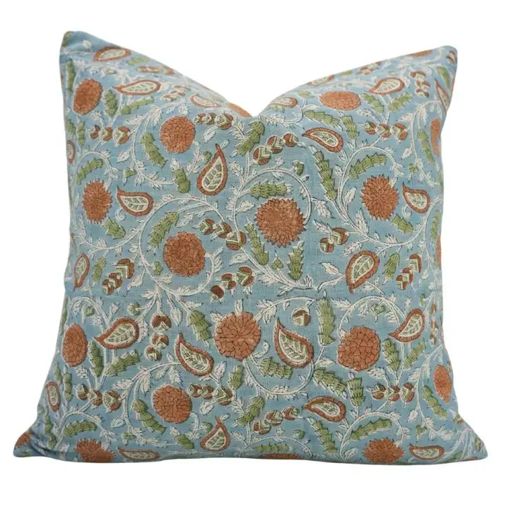 Traditional Hand Block Print Viscose Linen Pillow Cover - Gopi
