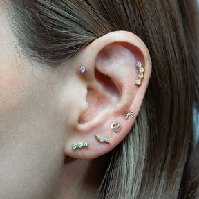 Triple Round Flatback Earring Stud Gold