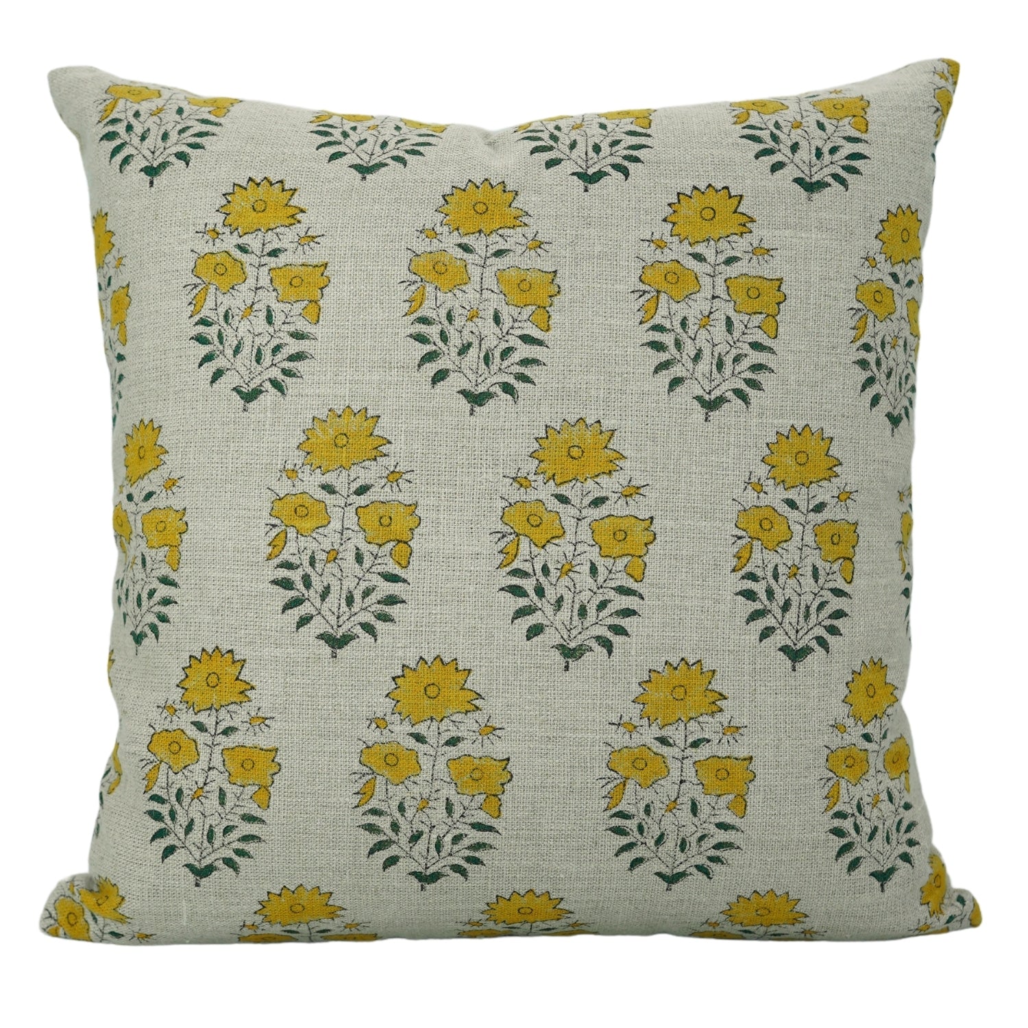 Bohemian Floral Block Print Thick Linen Cushion Cover For Farmhouse - Mayra