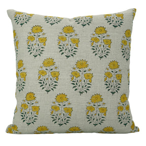 Bohemian Floral Block Print Thick Linen Cushion Cover For Farmhouse - Mayra