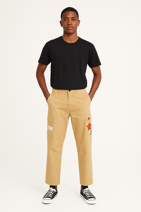 Khaki Logo Patch Cargo Pants