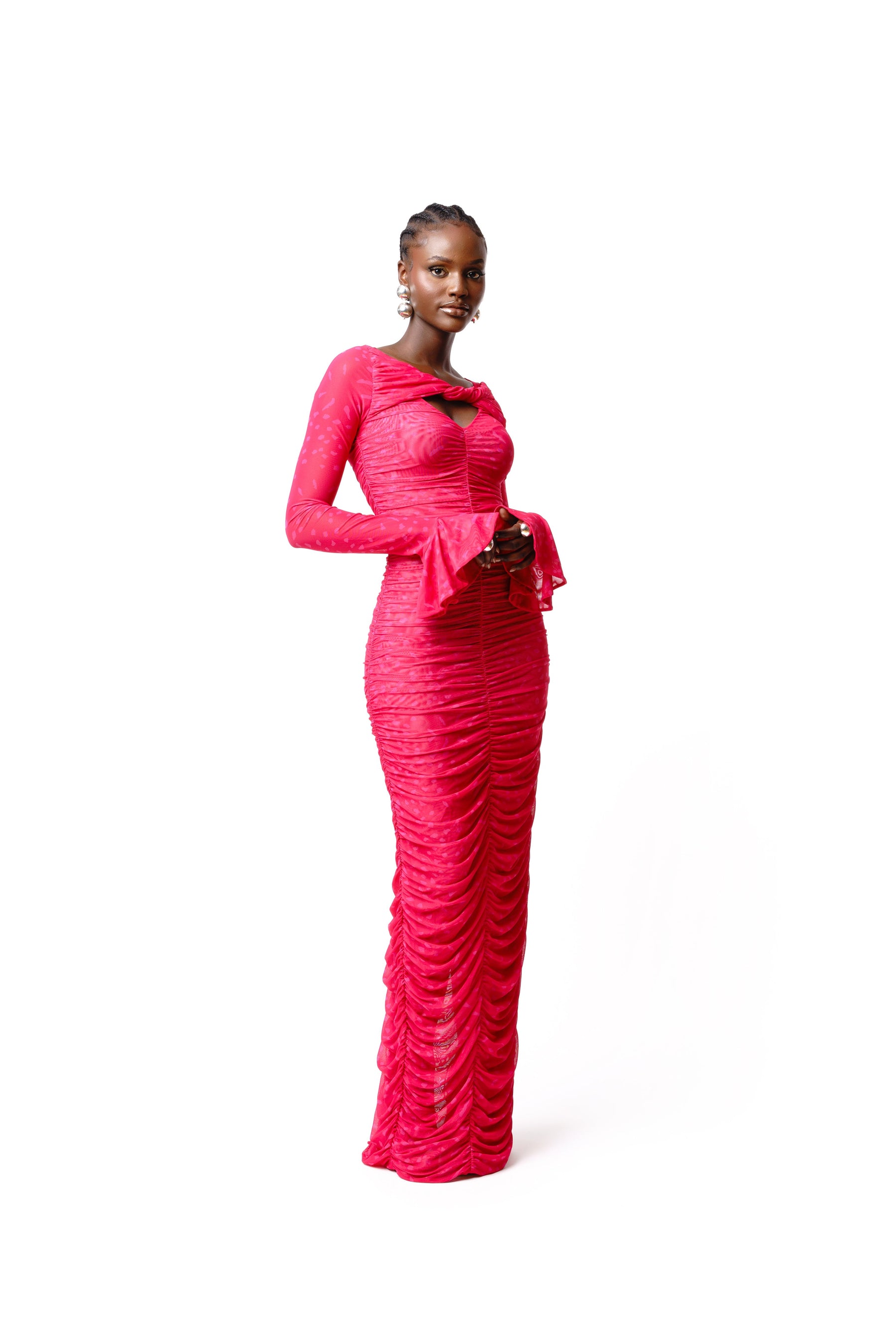 STELLA RUCHED MAXI MESH DRESS