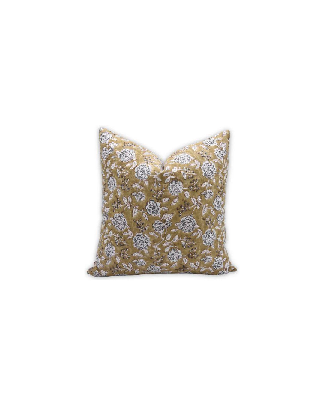 Home Decor Block Printed Floral Pure Linen Pillow Cover - Rameshwaram
