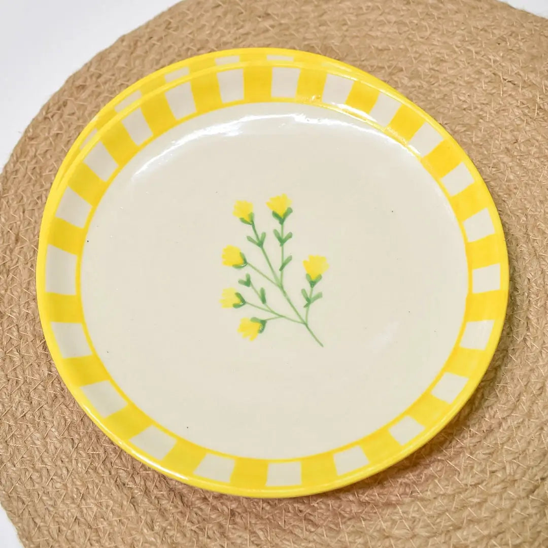 Ceramic Sunshine Spring Dessert Plate -Yellow , 7 Inches (Set of 2)