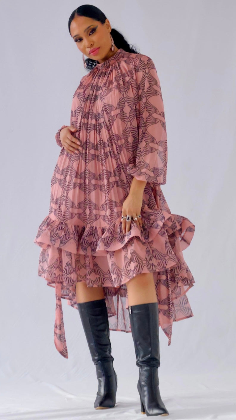 Farawa high-low print chiffon dress