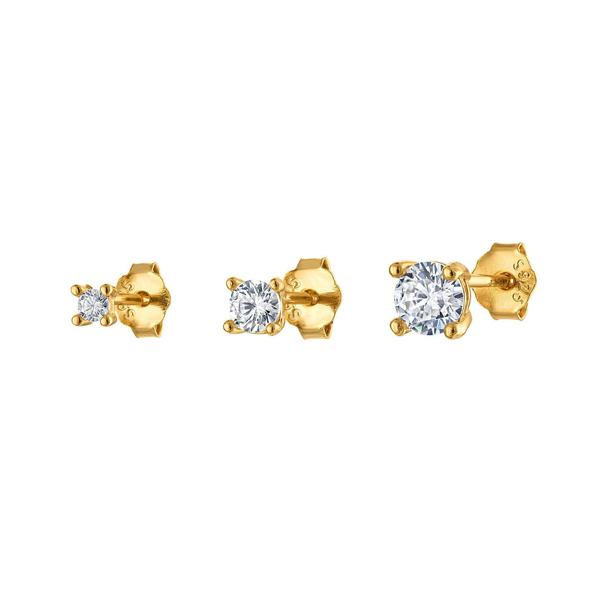 3 Gold Pave Earring Stud Set