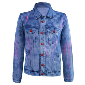 Blue denim jacket with cartoon print