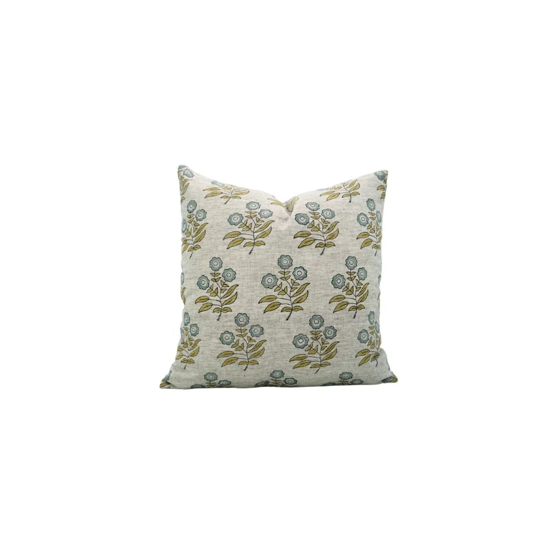 Floral Hand Block Printed Viscose Linen Pillow Cover - Neha