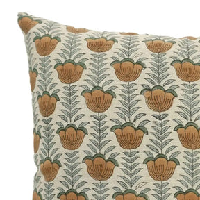 Unique Block Print Linen Blend Pillow Cover - Lotus