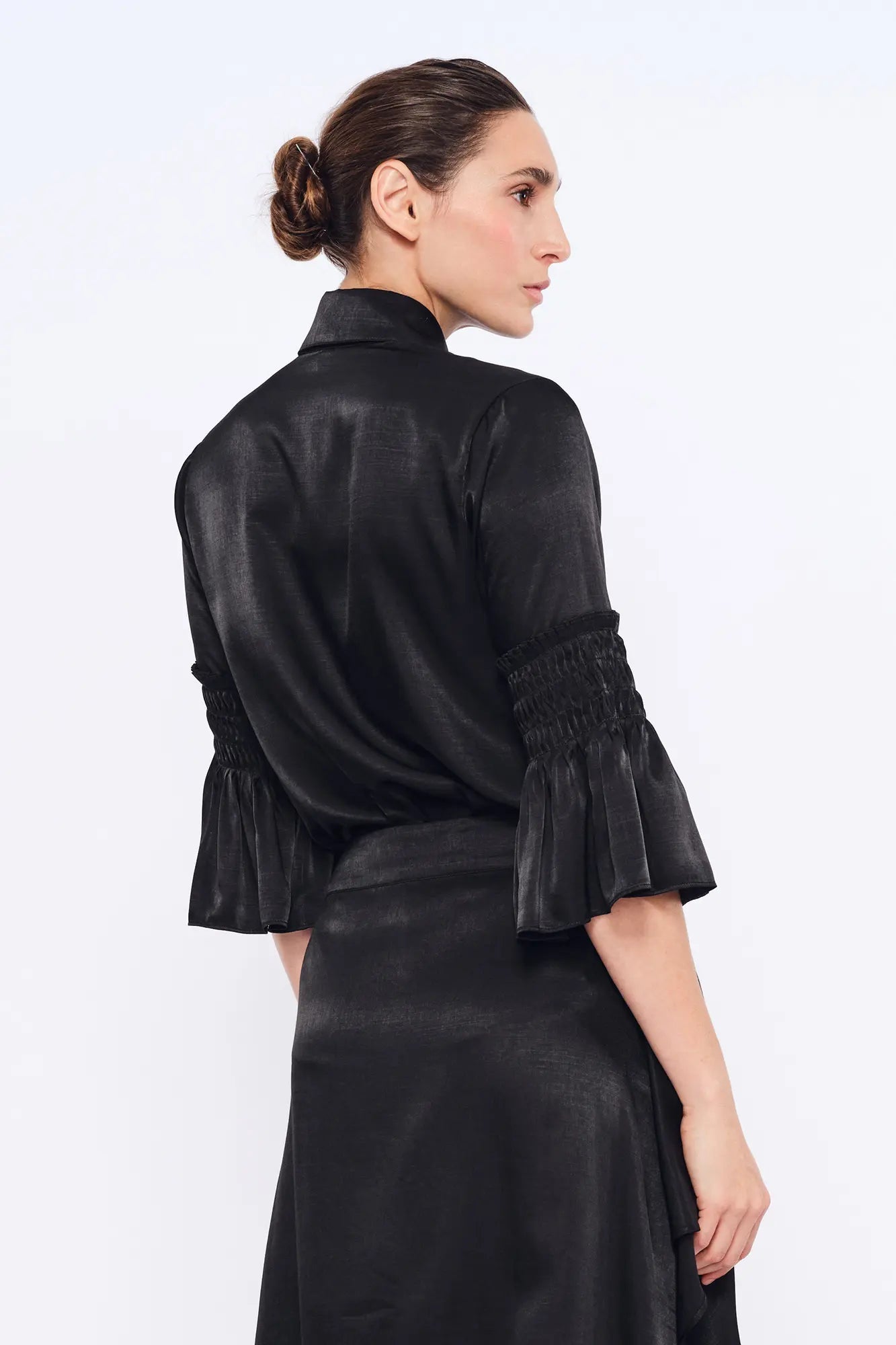 Fina Smocked Sleeve Blouse | Black