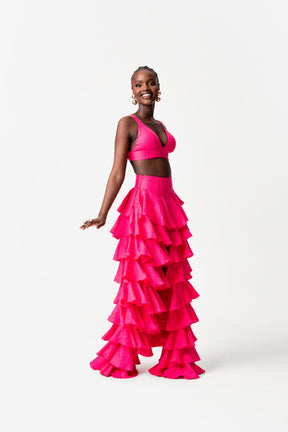 Linen DARIA Ruffle Pants in Pink