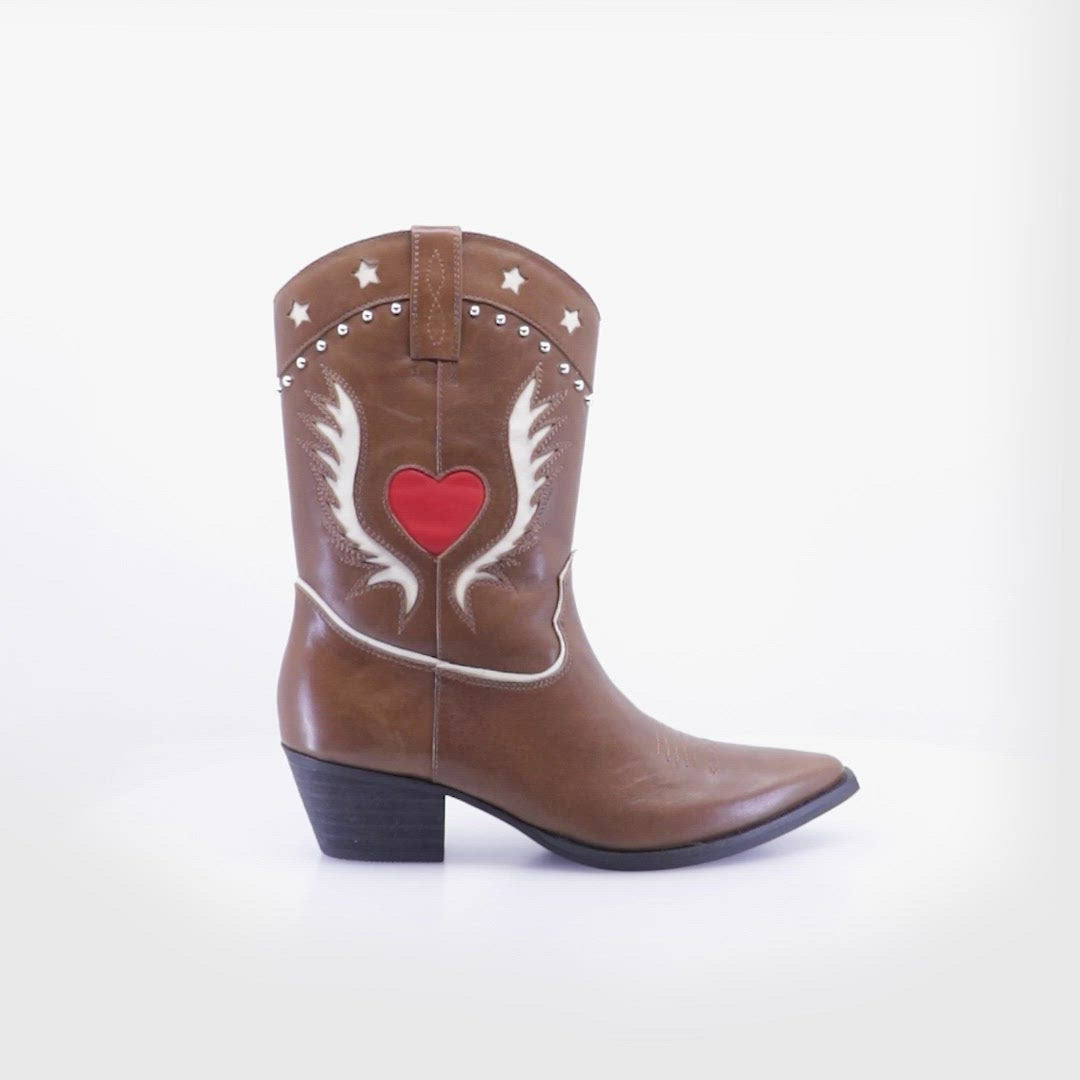 Texas Heart & Star Leather Brown Boots Shirp