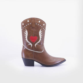 Texas Heart & Star Leather Brown Boots Shirp
