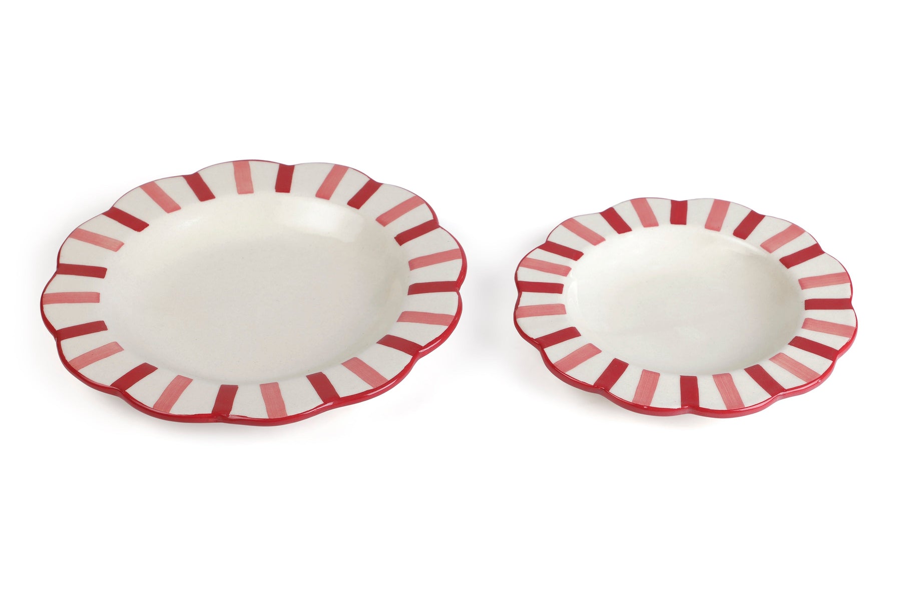 Ceramic stripe Salad Plate,  Rose Red - 8.25 x 8.25 x 1.25 Inches