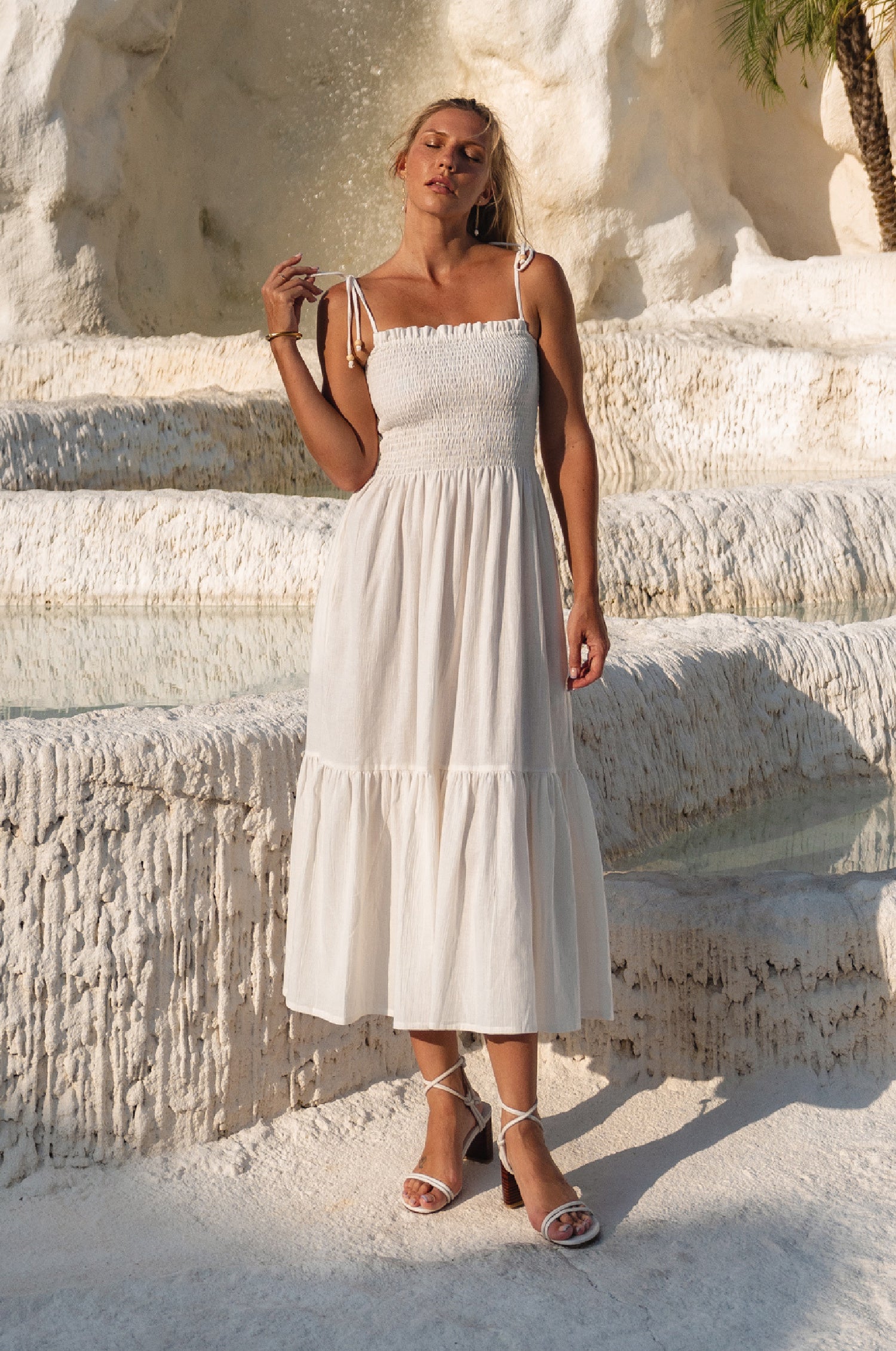 Paradiso Strappy Linen Midi Dress - Off White