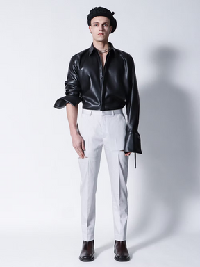 Black Vegan Leather Long Shirt