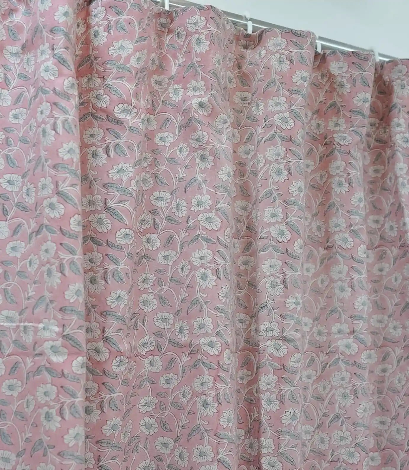 Haridwar Floral Block Print Viscose Linen Curtain