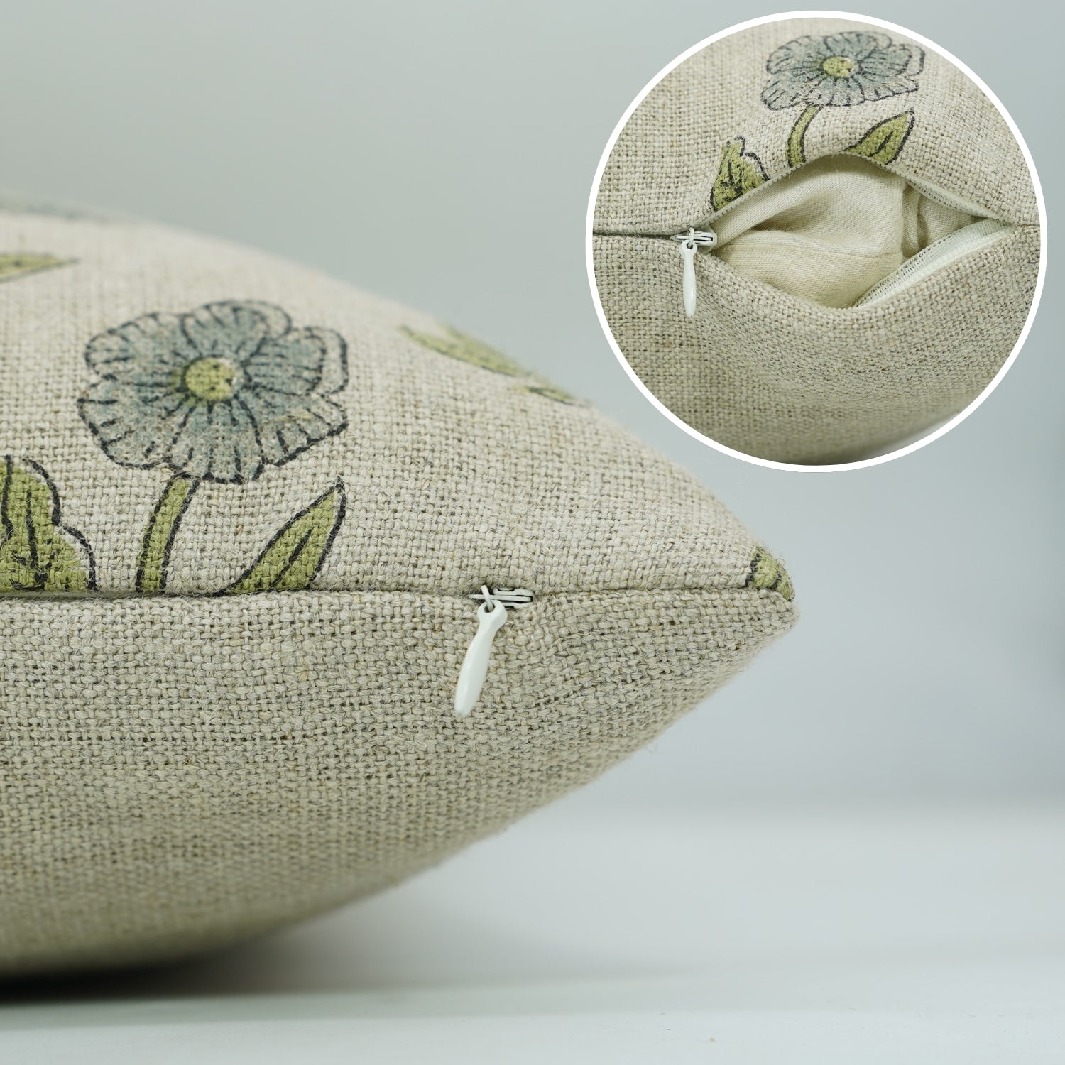 Designer Block Print Handmade Thick Linen Pillow Cover-Kirti