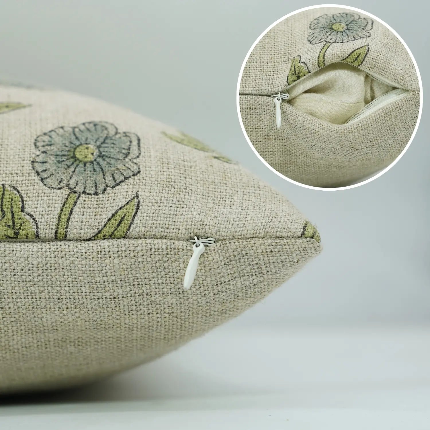 Designer Block Print Handmade Thick Linen Pillow Cover-Kirti