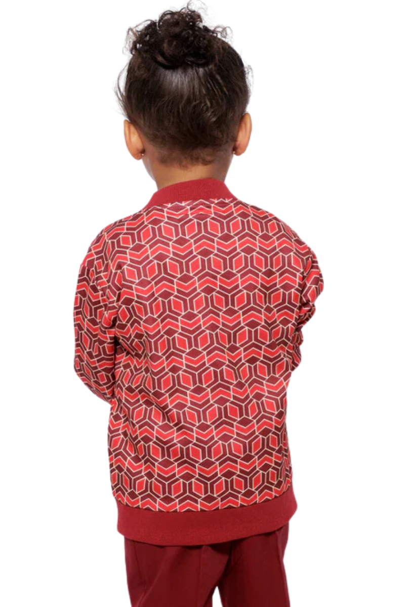 Kids Reversible Zip up Lightweight Bomber Jacket - Red Multicolor