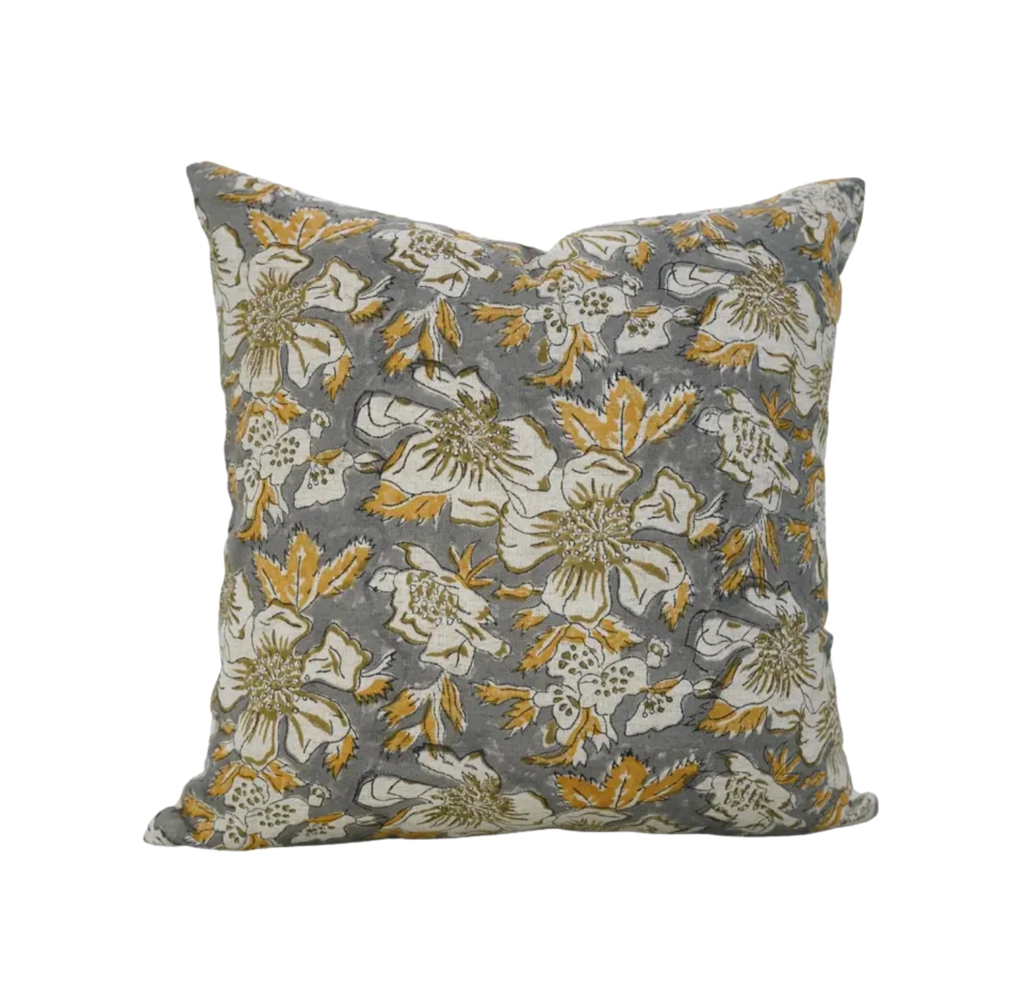 Beautiful Hand Block Printed Viscose Linen Pillow Cover - Papaya Leaf