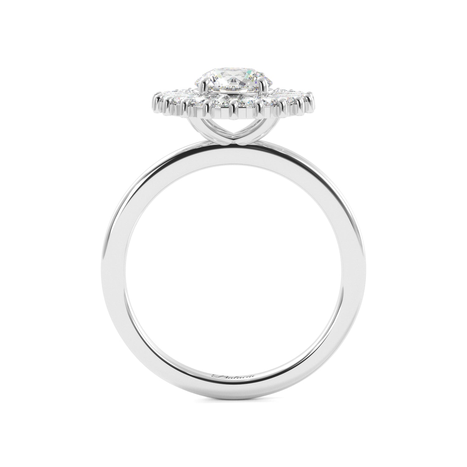 Round Tapered Baguette Halo Diamond Engagement Ring