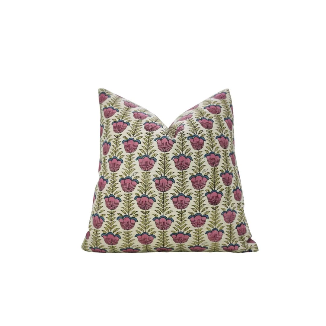 Bold Block Design Print Linen Blend Pillow Cover - Lotus