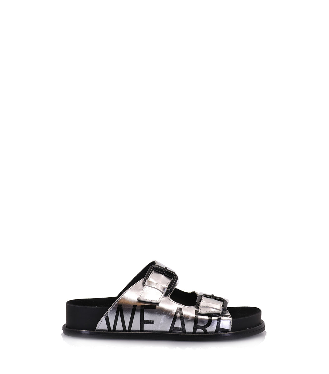Shiny Silver Buckle Sandals Minty
