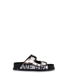 Shiny Silver Buckle Sandals Minty