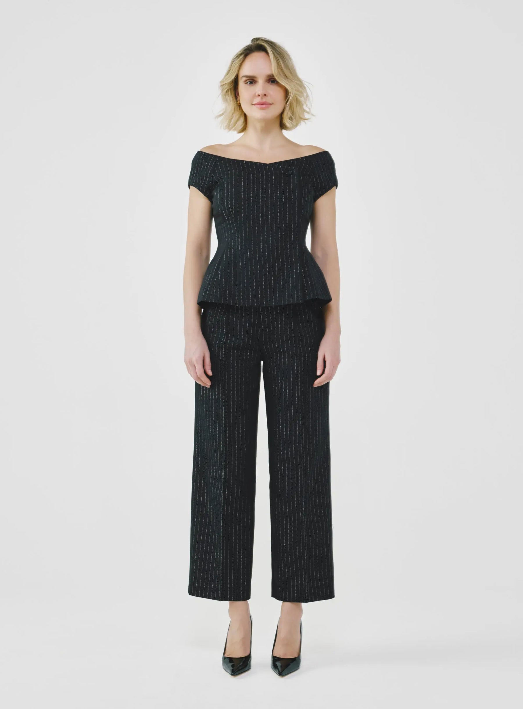 Tailored Pinstripe Bardot Top