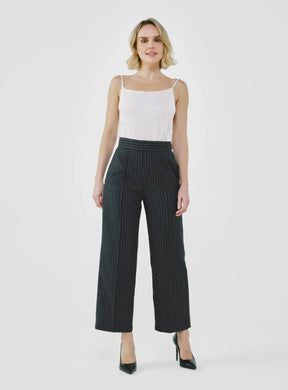 Pinstripe High-Waist Tailored Pants