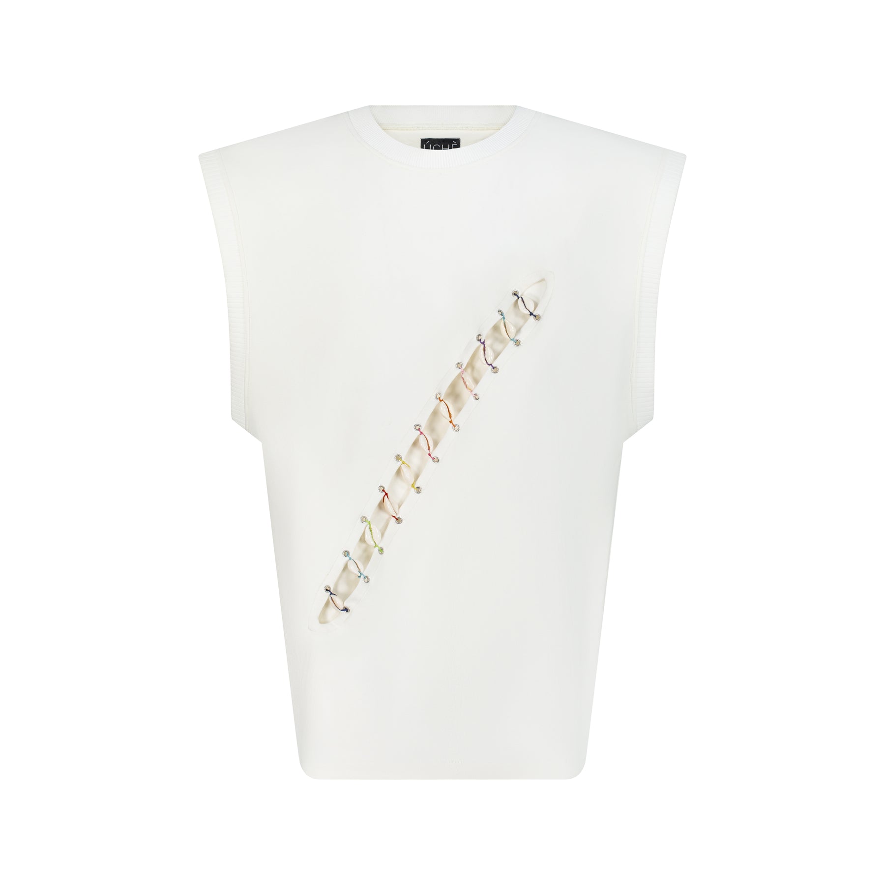 Cowrie Shell Embellished Sleeveless Shirt