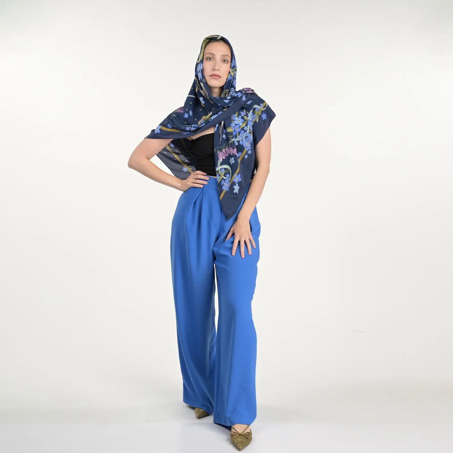 Dark Forget Me Not Silk Scarf