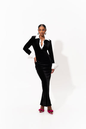 ROBIN Velvet Maxi Dress in ONYX