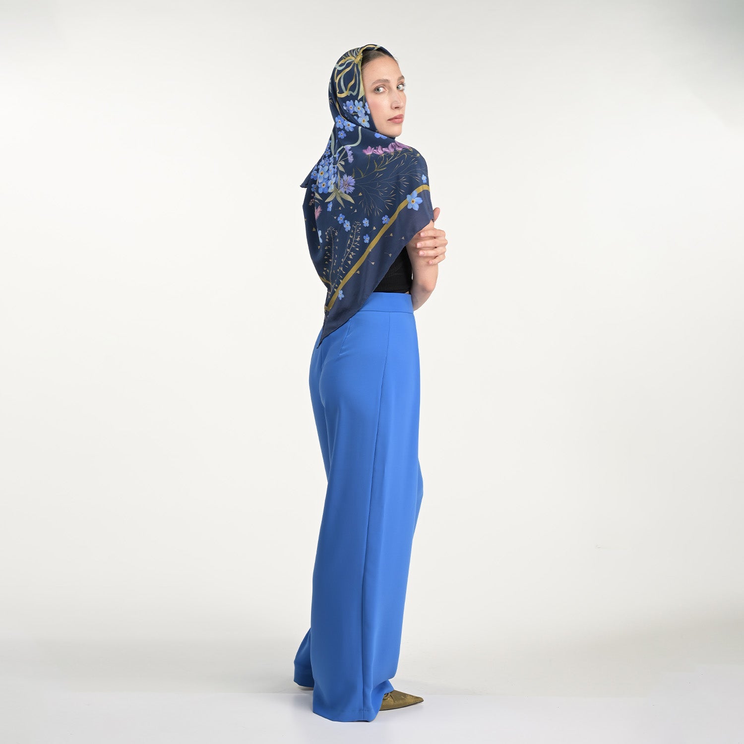 Dark Forget Me Not Silk Scarf