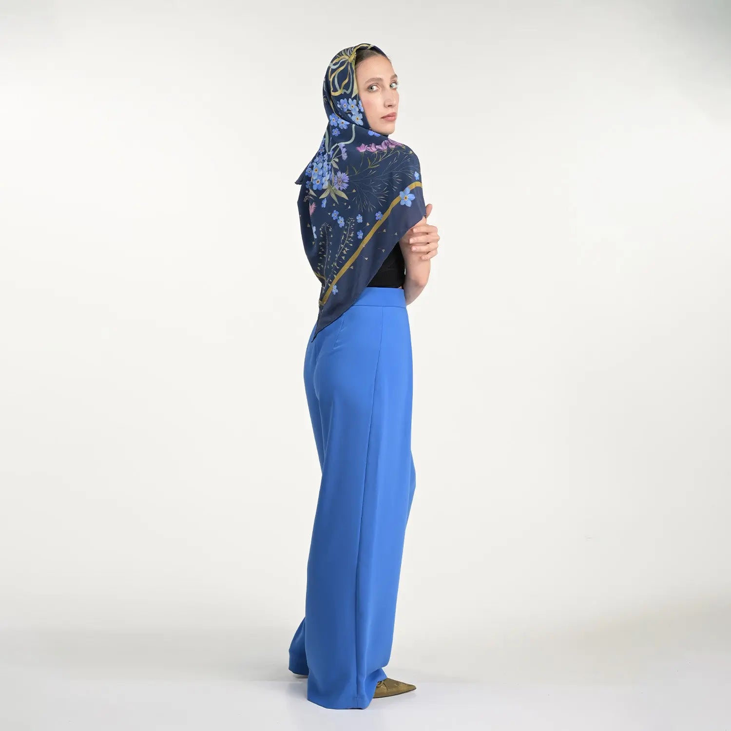 Dark Forget Me Not Silk Scarf