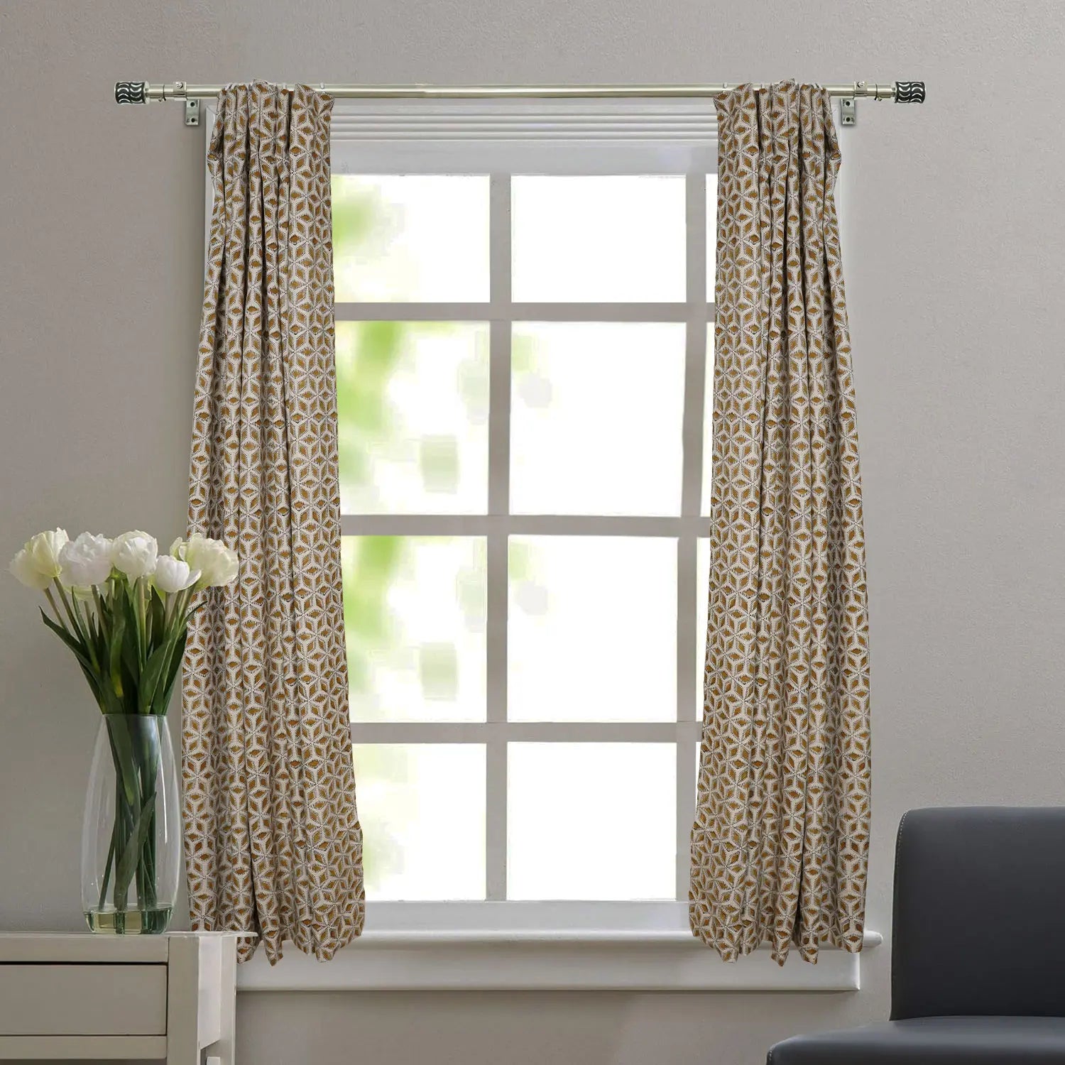Classic Block Viscose Linen Ring Curtain - Shatkon