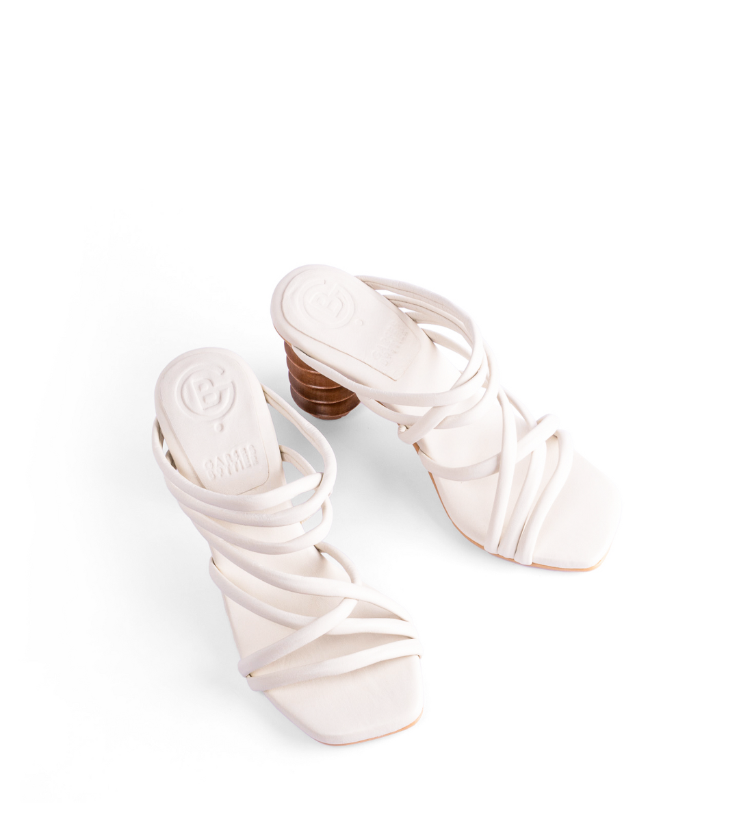 Ficus Pop Bone Leather Sculptural Heel Sandals