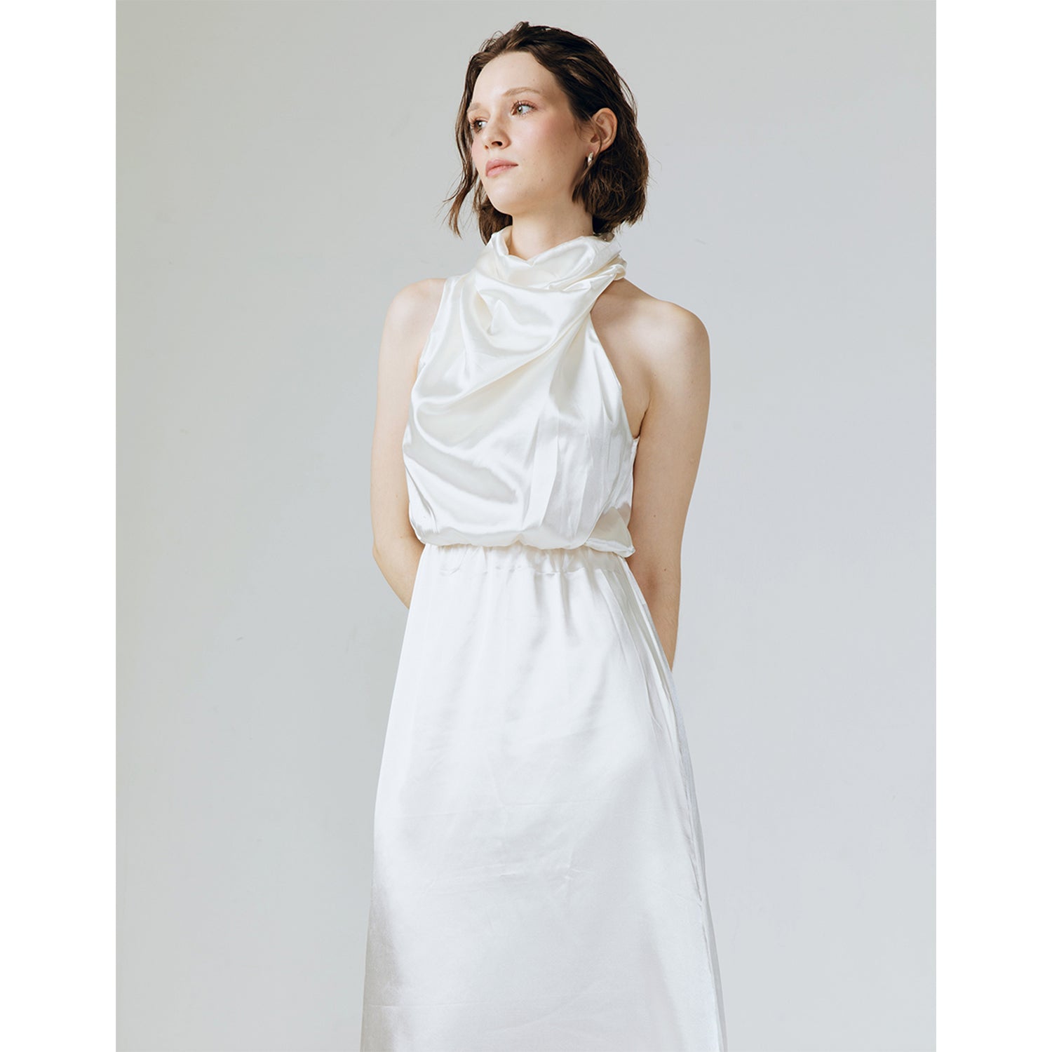 AMELIA RUFFLE NECK DRESS