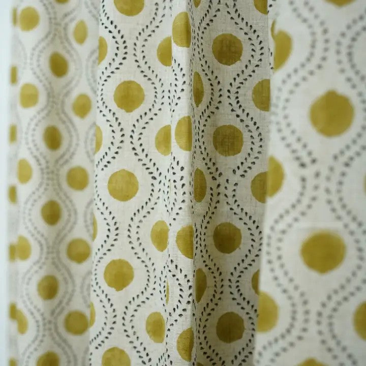Bold Hand Block Print Viscose Linen Ring Curtain -raajbhog